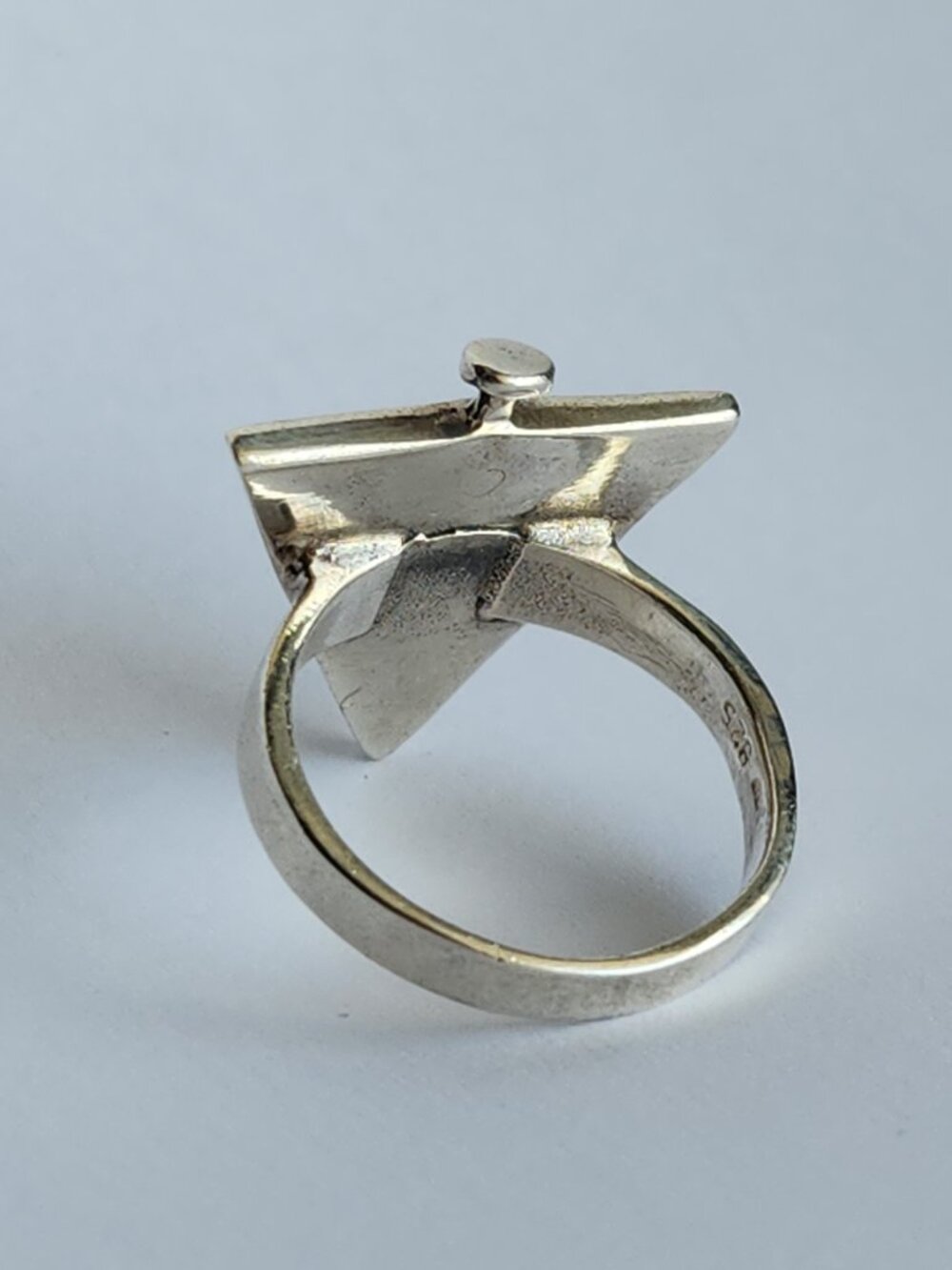 Vintage sterling silver 80s funky sci-fi style triangular clock ring - Picture 10 of 12